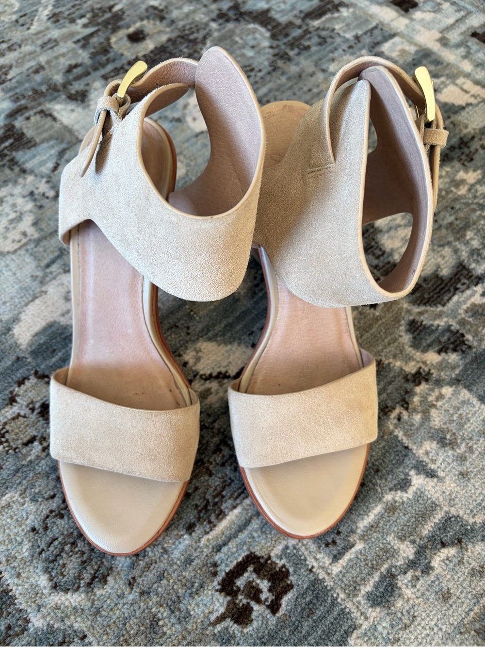 Joie Beige Suede Open-Toe Ankle-Strap Heels